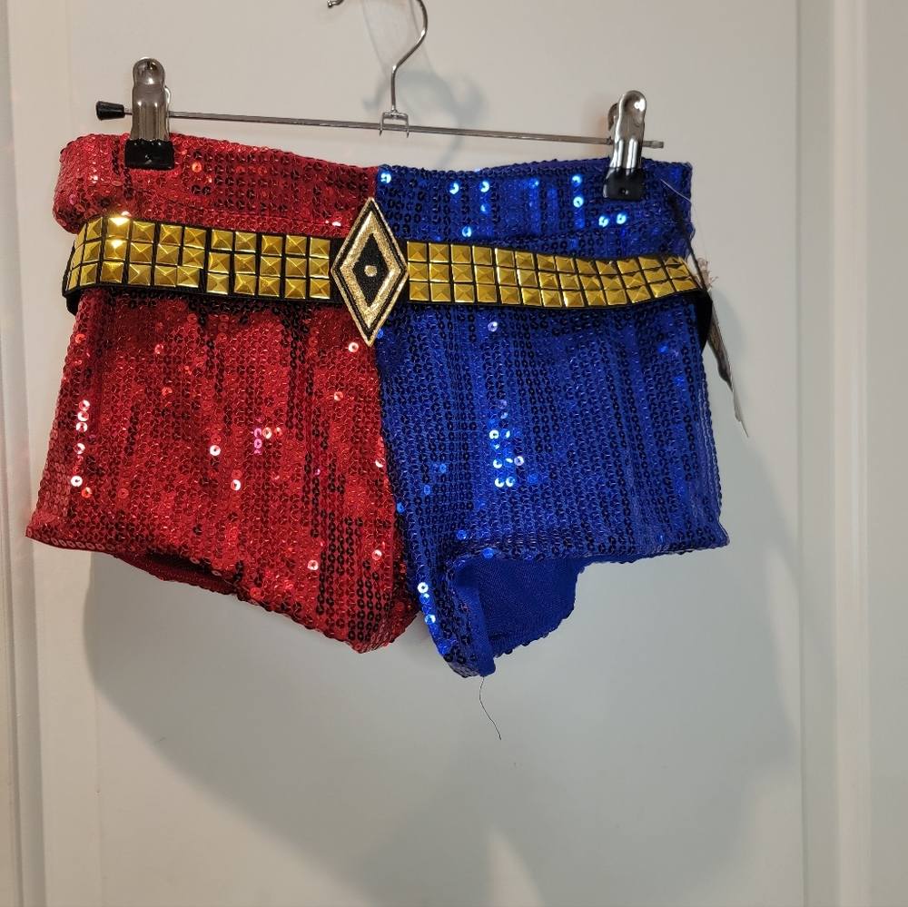 Suicide Squad Booty Sequined Shorts Harley Quinn Cosplay Costume Size S